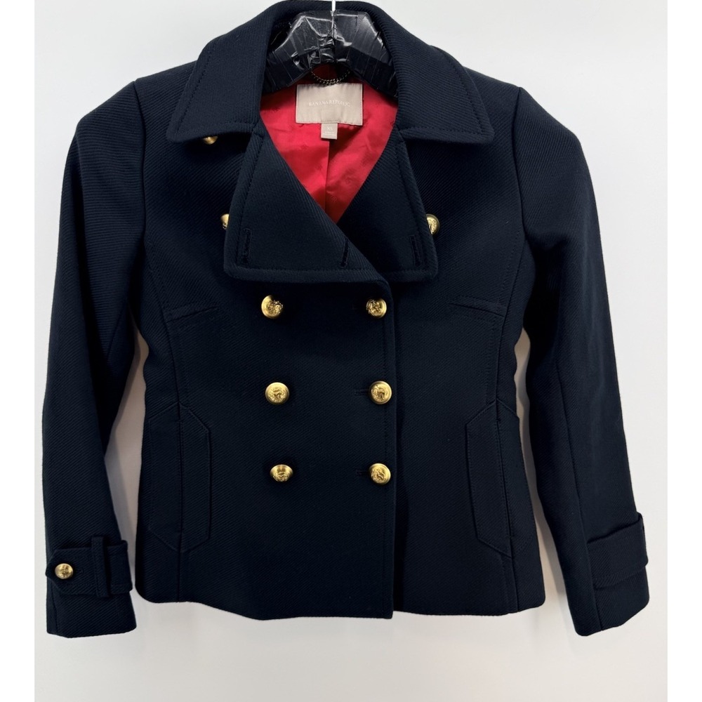 BANANA REPUBLIC Women's XS Dark Navy Blue Pea Coat‎ Gold Nautical Buttons
